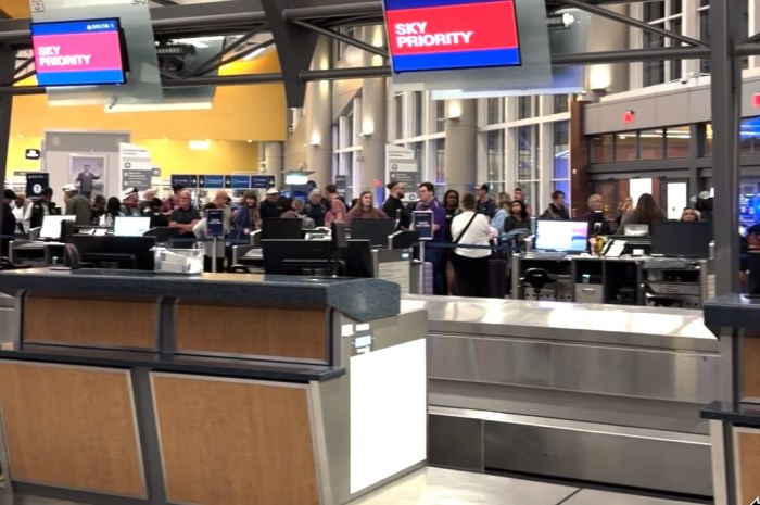 Empty Delta bag drop counters at Atlanta airport